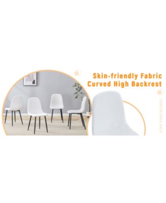 Luxury White Linen Dining Chairs (Set of 4) - Black Metal Legs