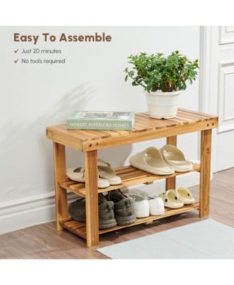 Acacia Wood 2-Tier Shoe Rack Bench - Entryway Organizer