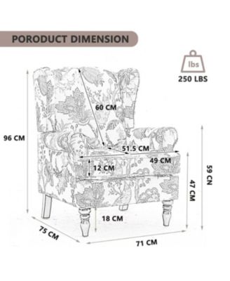 Floral Red Accent Chair with Wood Legs