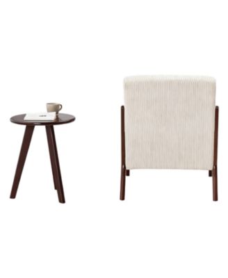 Mid-Century Beige Chair & Walnut Coffee Table Set
