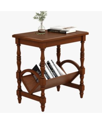 Classic Wooden Side Table with Magazine Rack