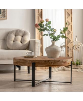 Modern Retro Round Coffee Table - Black Cross Legs