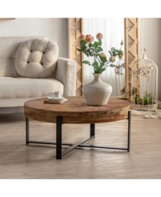 Modern Retro Round Coffee Table - Black Cross Legs