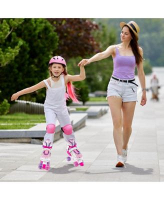 4 Sizes Adjustable Quad Skates with Light-up Wheels Safety Protection for Ages 13+