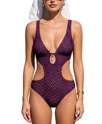 Women's Plunge Wide Strap One Piece Monokini Swimsuit