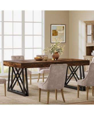 Farmhouse Kitchen Table with Metal Frame, Rectangular Dining Table for 4-6 People