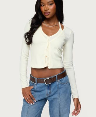 Womens Cardigan & Halter Two Piece Knit Top