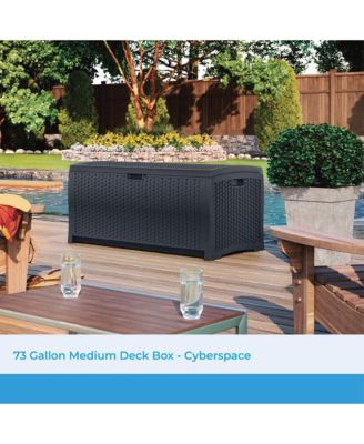 73 Gallon Resin Wicker Outdoor Patio Storage Deck Box, Cyberspace