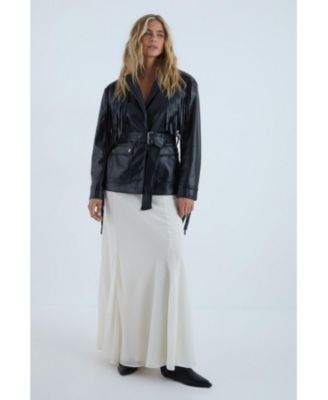 Women's Fringe Faux Leather Belted Jacket