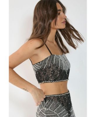 Women's Lace Strappy Sequin Crop Top