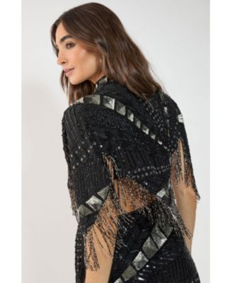 Women's Panelled Sequin Tassel Cape