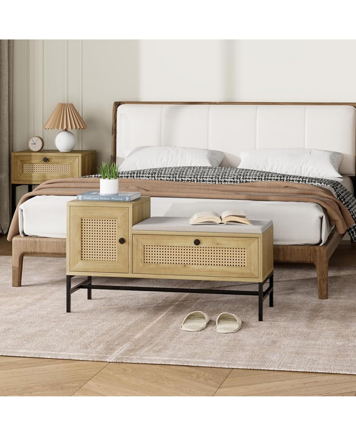 gaomon Shoe Storage Bench with Drawer and Cabinet, Rattan