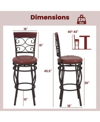 Set of 2 Vintage Bar Stools Swivel Padded Seat 30'' Bistro Dining Kitchen Pub Chair High Back