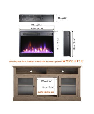 23-inch electric fireplace insert, ultra-thin heater with crystal & realistic flame, remote control with timer, overheating protection