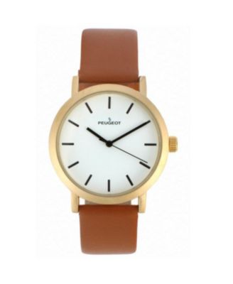 Men's 40mm Brown Minimalist Calfskin Leather Strap Watch