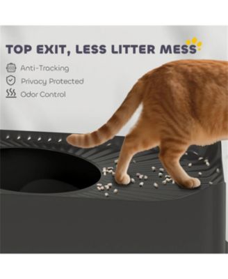 Black Stainless Steel Top-Entry Cat Litter Box with Scoop & Odor Control – 17.2 Gallon, for Cats