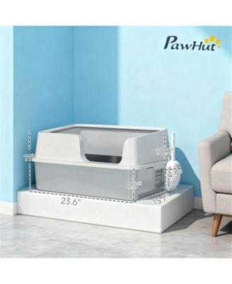 Light Gray Stainless Steel Litter Box for Large Cats: High Sides & Scoop, Elevate Your Space with Sleek