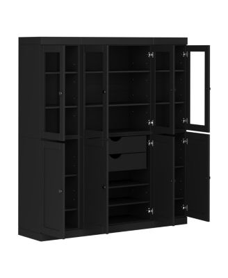 100% Solid Wood Pantry Cabinet, Shaker Doors, 2 Drawers, Adjustable Shelves, 65" Wide, 71.5" Tall
