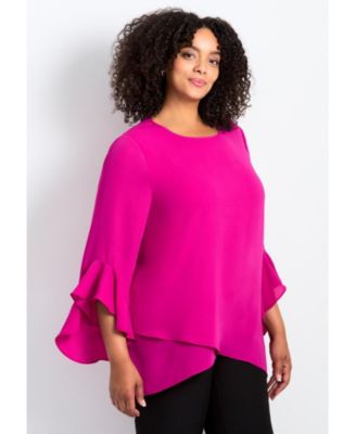 Women's Plus Size Ruffle Sleeve Tulip Hem Blouse