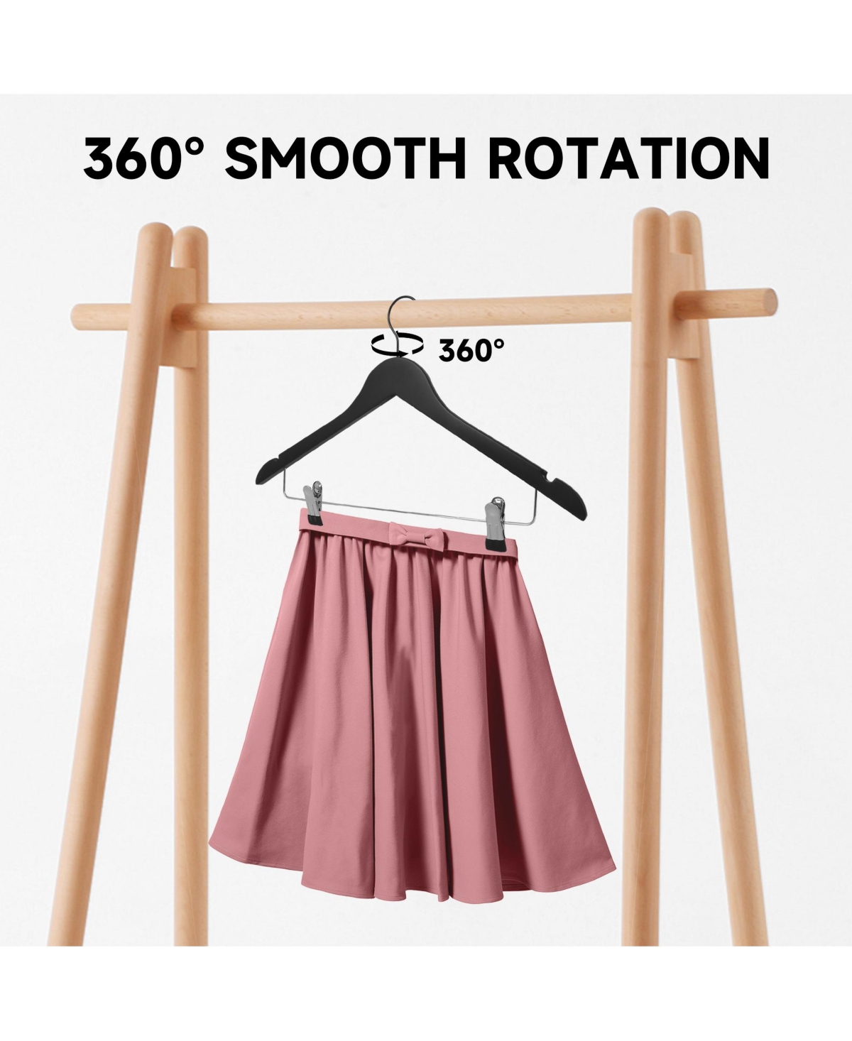 BP4U Premium Wooden Clothes Hangers with Swivel Hook – Solid Wood Skirt/Pant Clips for Suits and Coats