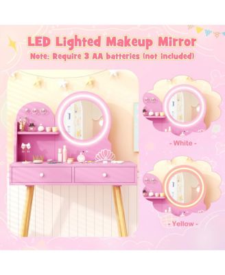 Kids Vanity Set with Lighted Mirror Princess Makeup Dressing Desk & Chair