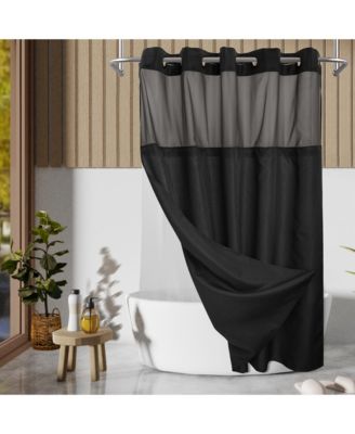 Slub Texture Shower Curtain with Snap-In Liner, and Sheer Window, 71"X74"