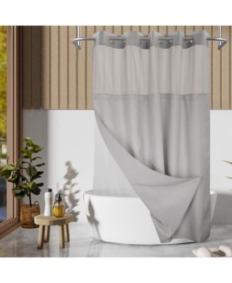 Slub Texture Shower Curtain with Snap-In Liner, and Sheer Window, 71"X74"