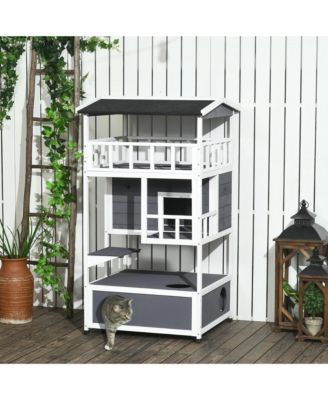 Gray Outdoor Wooden Feral Cat Shelter with Roof
