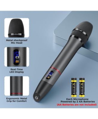 UHF Wireless Microphone System 2 Metal Handheld Mics Rechargeable Auto Frequency Scan LCD Display 200ft Range for Karaoke Church Stage