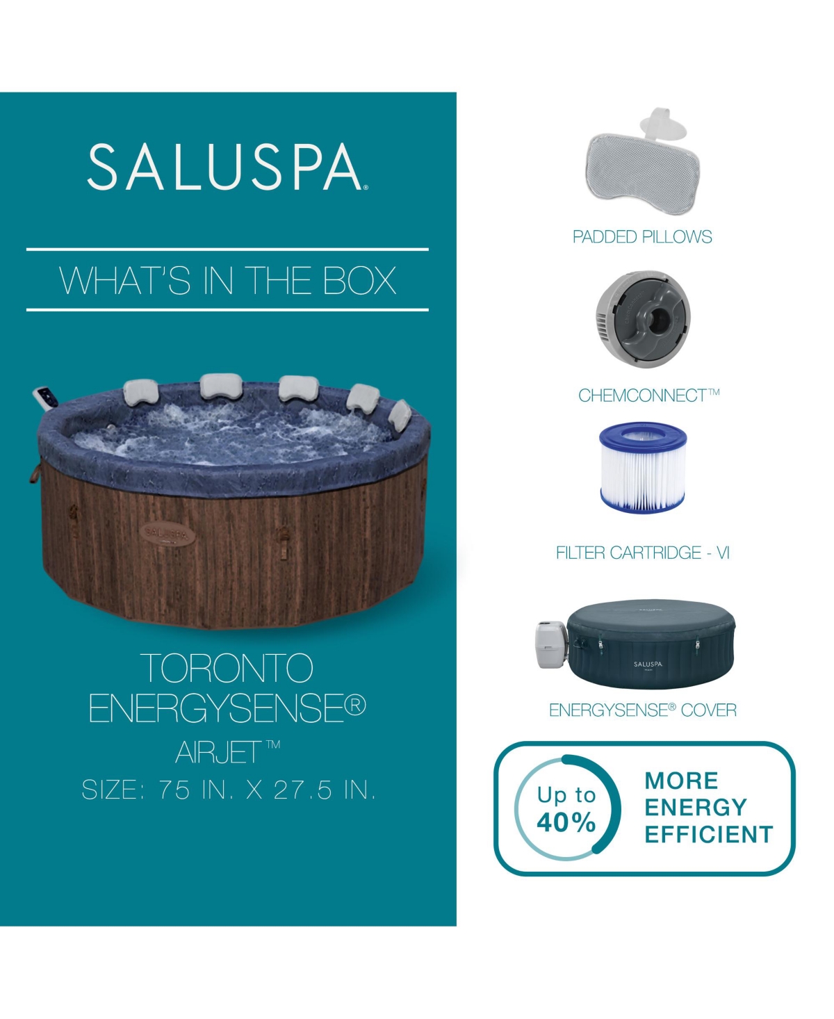 Bestway SaluSpa Toronto 5-7 Person Energy-Efficient AirJet Hot Tub, App, Brown