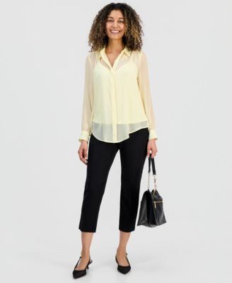 Petite Lined Sheer Blouse