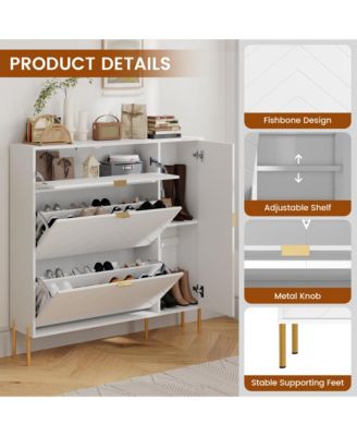 49.21 in. H Wood Shoe Storage Cabinet with Flip-Up Drawers Adjustable Shelf