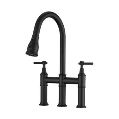 Boyelliving 3 Hole Kitchen Faucet with Pull Down Sprayer, Double Handle Kitchen Sink Faucet Brass Vintage Kitchen Faucets