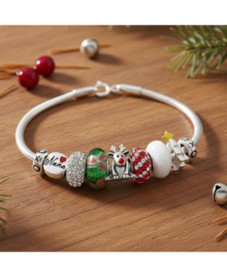Christmas Holiday Rudolph Reindeer Nana Theme European Bead Charm Bangle Bracelet For Women Sterling Silver Barrel Clasp
