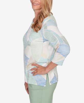 Petite St. Augustine Stained Glass Print Embellished Neck Top