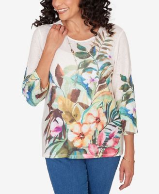 Petite Classic Tropical Print Top with Necklace