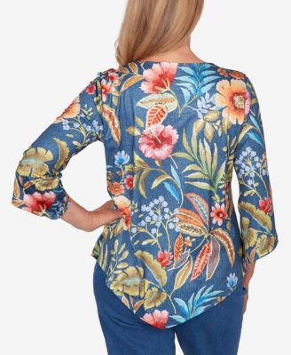 Petite Classic Floral Print Pointed Hem Top with Necklace