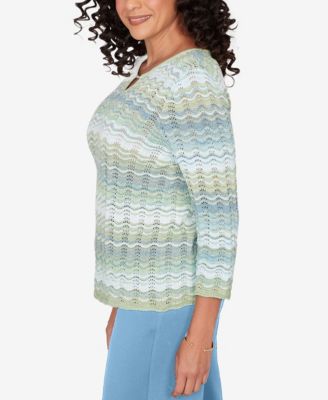 Petite St. Augustine Textured Space Dye Split Neck Sweater