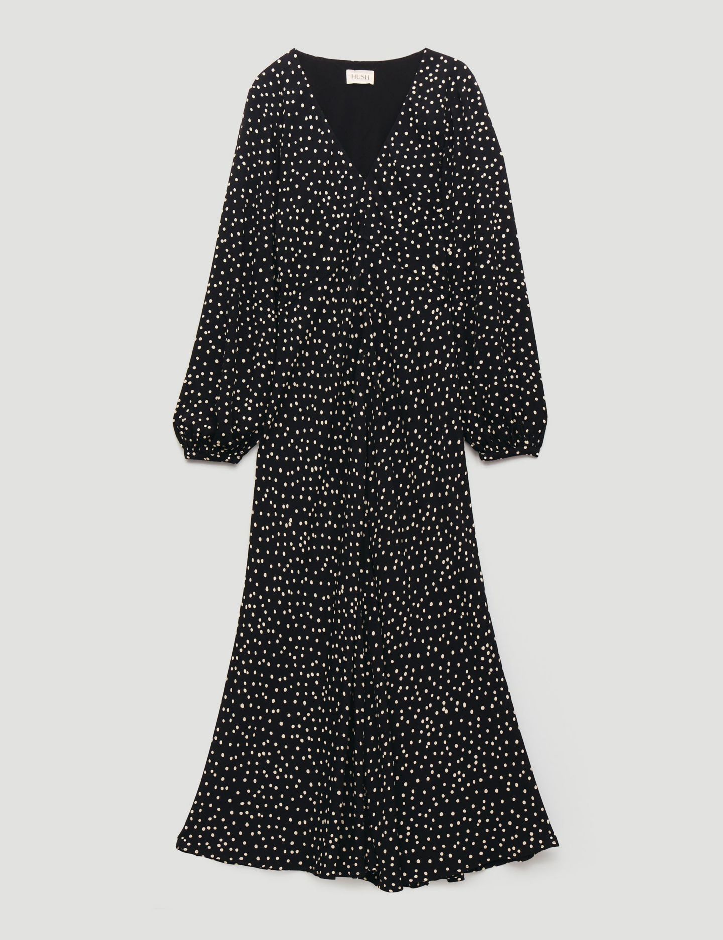 Женское платье Hush V-Neck Long Sleeve Crepe, цвет: В горошек чёрный — фото 6