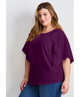 Women's Flutter Sleeve Keyhole Blouse