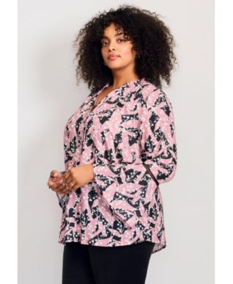 Women's Plus Size Button Front Poet Blouse