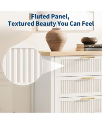 Fluted Dresser for Bedroom, Chest of Dressers, 35inch Tall Dresser for Closet with 4 Fluted Drawers, Chest with Clothes Storage Cabinet, White
