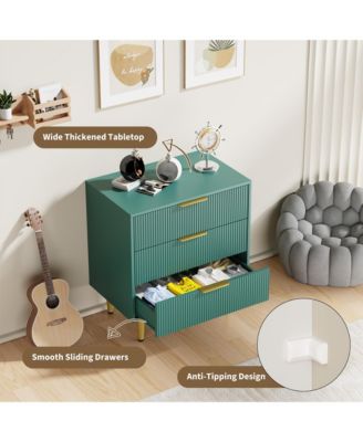 Modern Fluted Drawer Dresser Wood Chest of Drawers with Metal Handles and Legs, Storage Organizer Cabinet