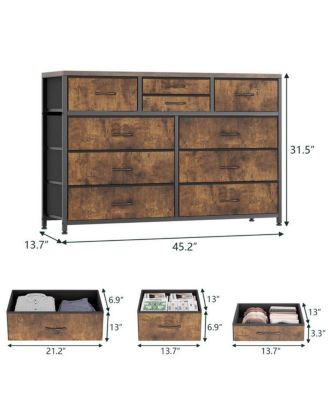 10-Drawer Modern Fabric Dresser for Bedroom, Large Storage Chest, 45" TV Stand, Living Room, Hallway Organizer