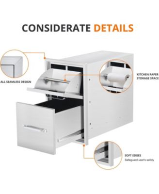 Outdoor Kitchen Drawers, Stainless Steel with Paper Towel Holder, Smooth Glide, Durable BBQ Storage