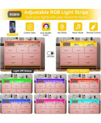 7-Drawer Modern Dresser with Charging Station, LED Lights, Wide Chest, Large Capacity Storage, Living Room, Hallway