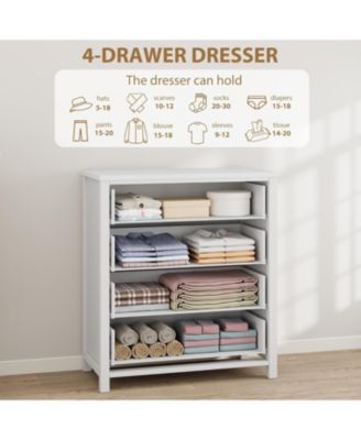 4-Drawer White Tall Dresser, 37" Chest for Closet, Clothes Storage Cabinet, Drawer Organizer for Bedroom, Home Office