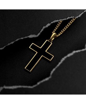 Men's Gold Stone Cross Pendant Necklace in 22" Stainless Steel Chain