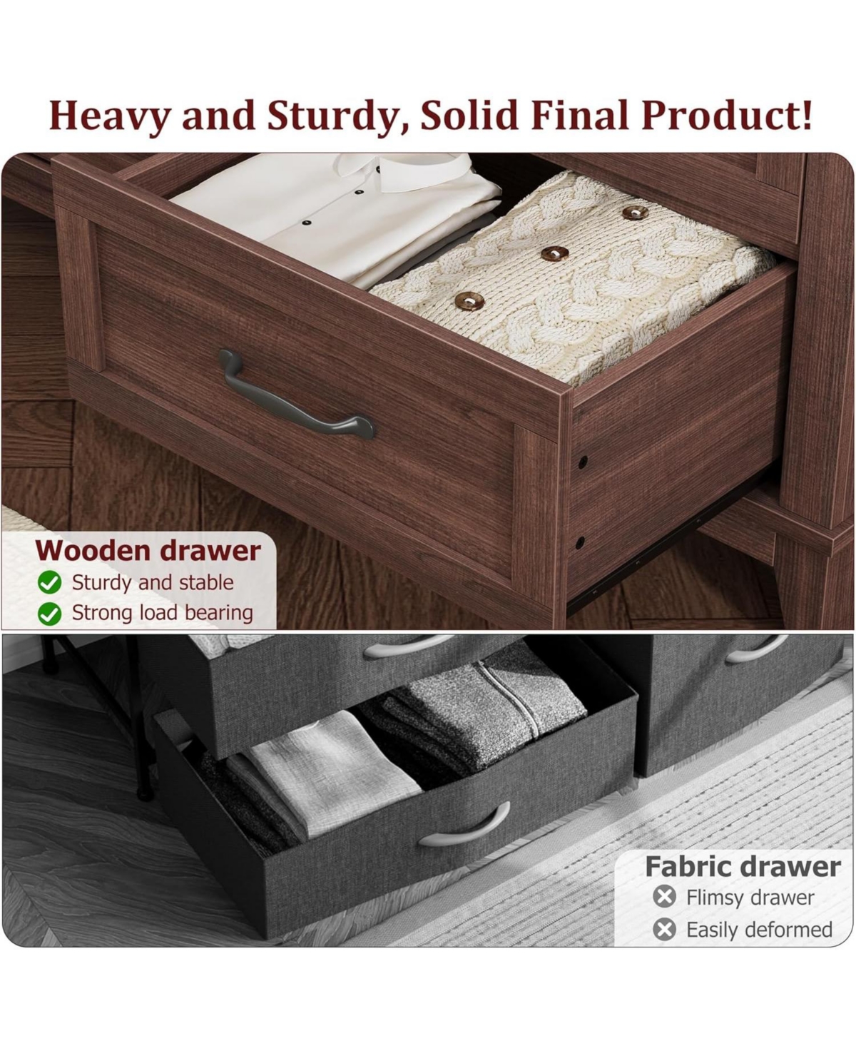 gaomon 6-Drawer Rustic Brown Wooden Dresser, 47" Freestanding Storage Chest for Bedroom, Living Room