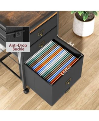 3-Drawer Compact Mobile Filing Cabinet with Stylish Fabric, Storage Solution with Legs & Wheels, Bedroom, Black